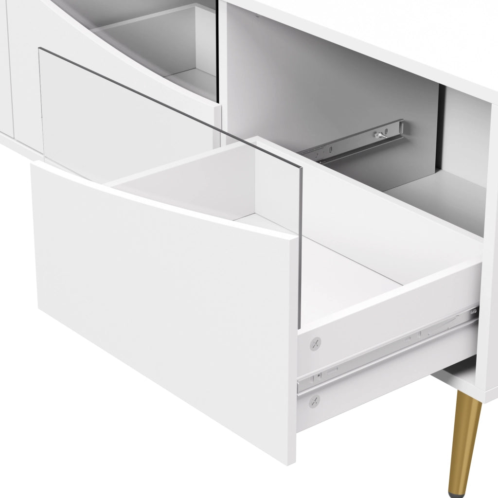 Mobile porta TV moderno con LED, frontale in vetro temperato, struttura in MDF bianco, 180 × 40 × 50 cm