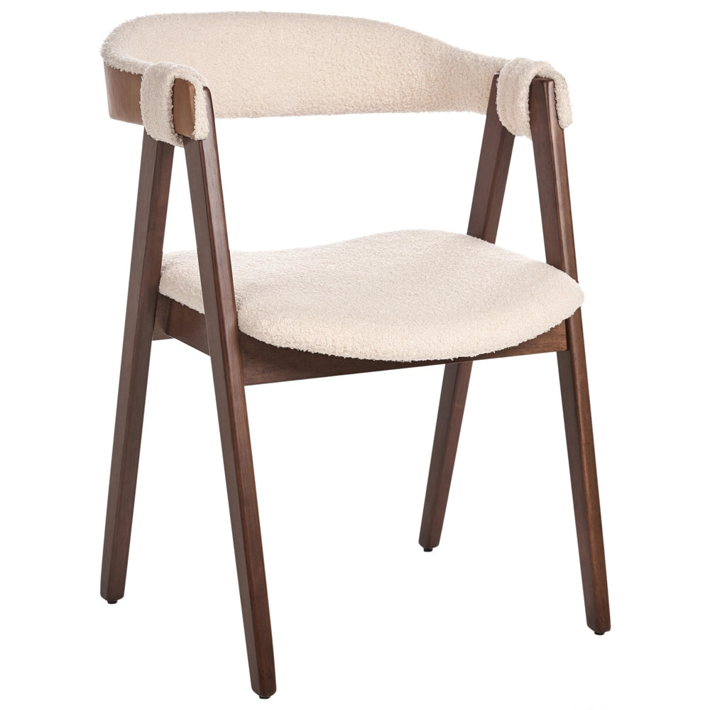 Set di 2 sedie da pranzo in legno scuro  e compensato beige in tessuto boucle di poliestere Gambe in legno di gomma Stile tradizionale retrò