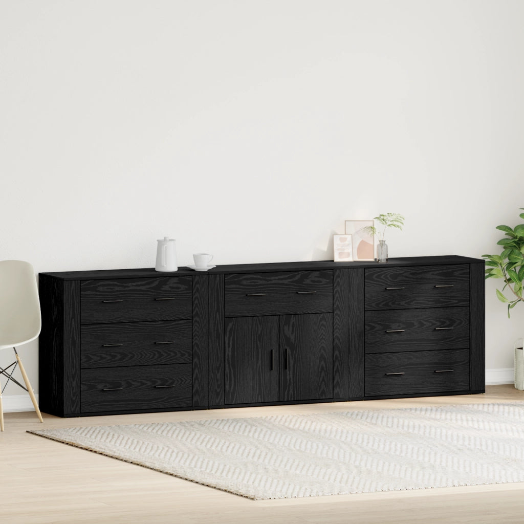 Sideboards 3 pz Rovere Nero Legno Ingegnerizzato