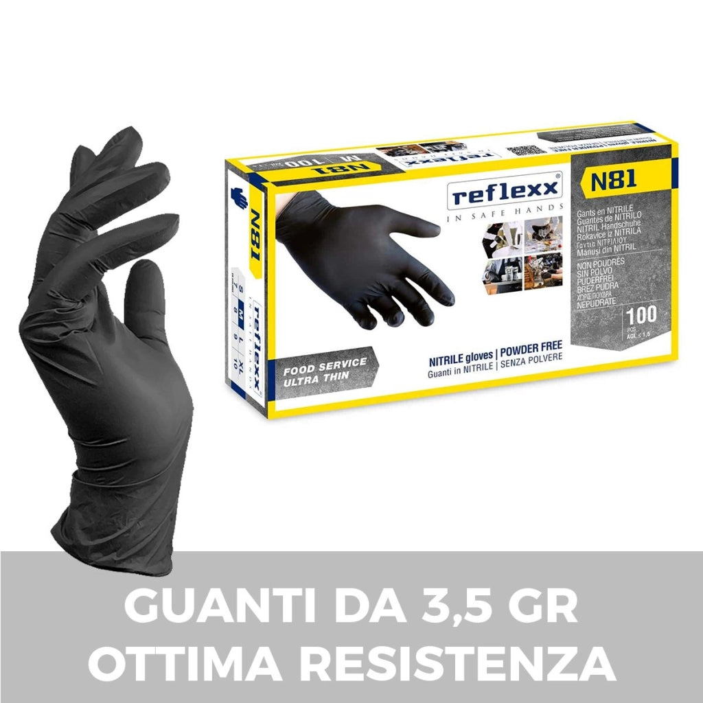 GUANTI IN NITRILE DA 3,5 GR NERI IN CONFEZIONE DA 100 PZ L