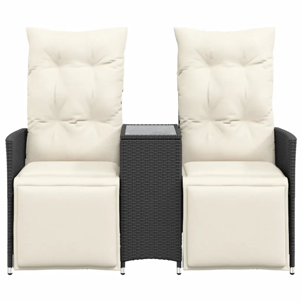 Divano Giardino Reclinabile 2Posti con Tavolino Nero Polyrattan