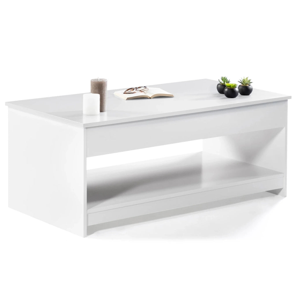 IDMarket - Tavolino con piano sollevabile in legno SOA bianco