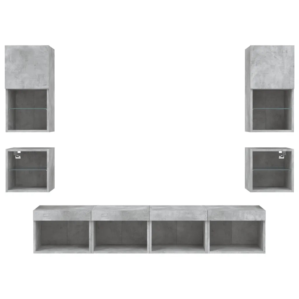 Mobili TV a Muro con LED 8pz Grigio Cemento Legno Multistrato