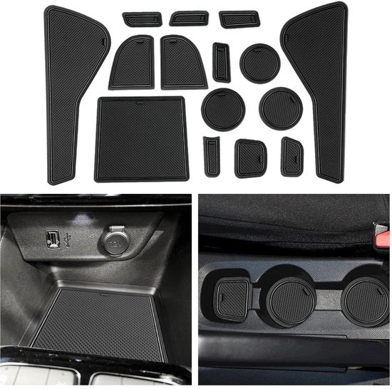 Compatibile con Opel Corsa F 2020-2023 2024, Tappeti in gomma Console centrale Tappeti antiscivolo Tappeto antiscivolo per bicchieri Tappeto in gomma per braccio Corsa F Pedale del freno a mano Accessori (Nero)