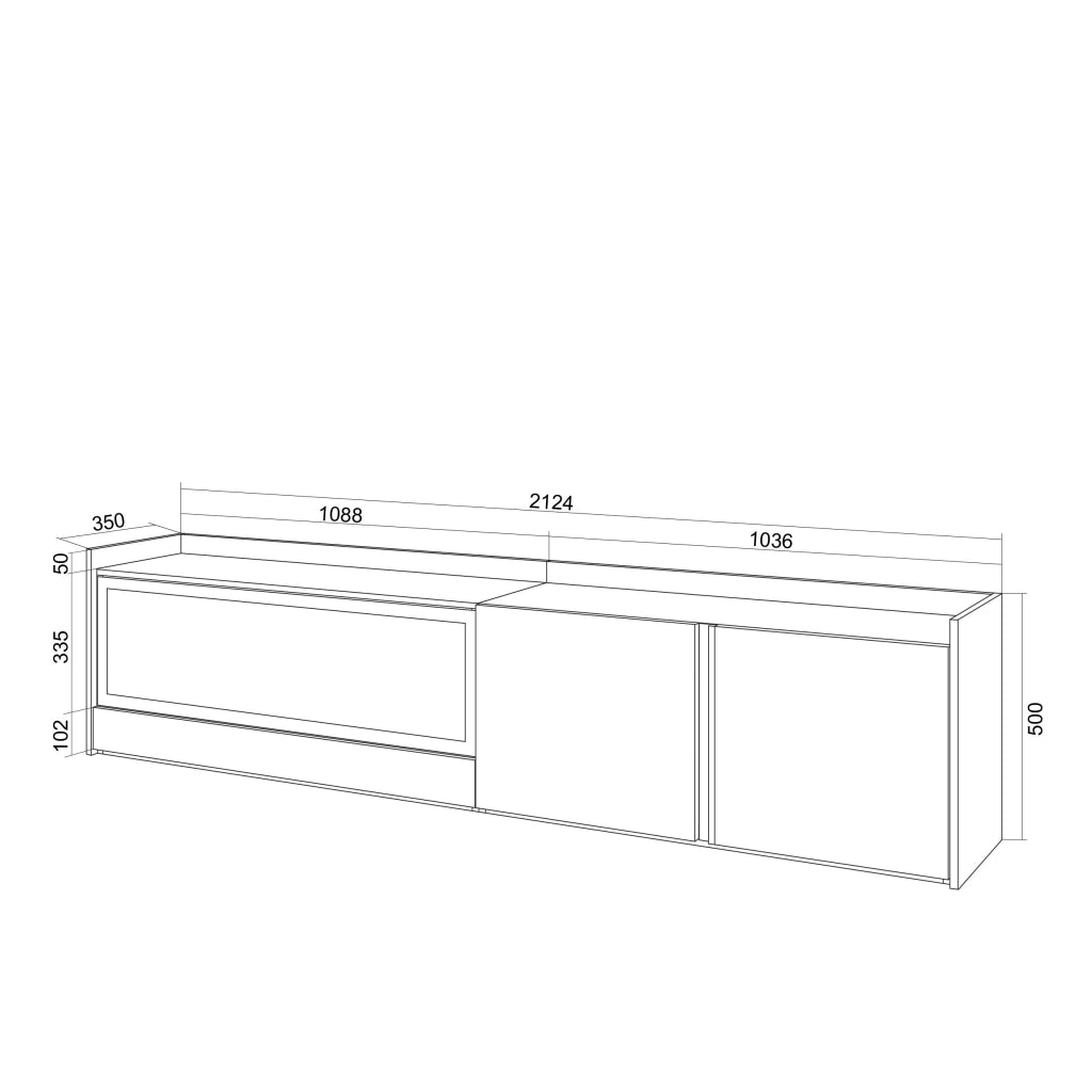 Mobile TV Soggiorno, 212x50x35 cm, Per TV fino a 80", Camino elettrico XXL, Rovere scuro e Nero
