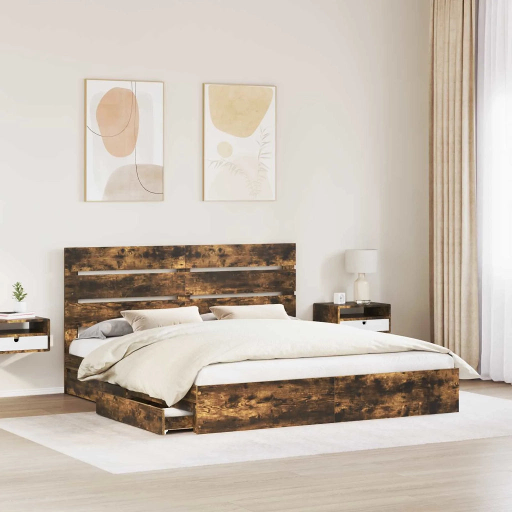 Letto con Contenitore con testiera Rovere fumé 180 x 200 cm