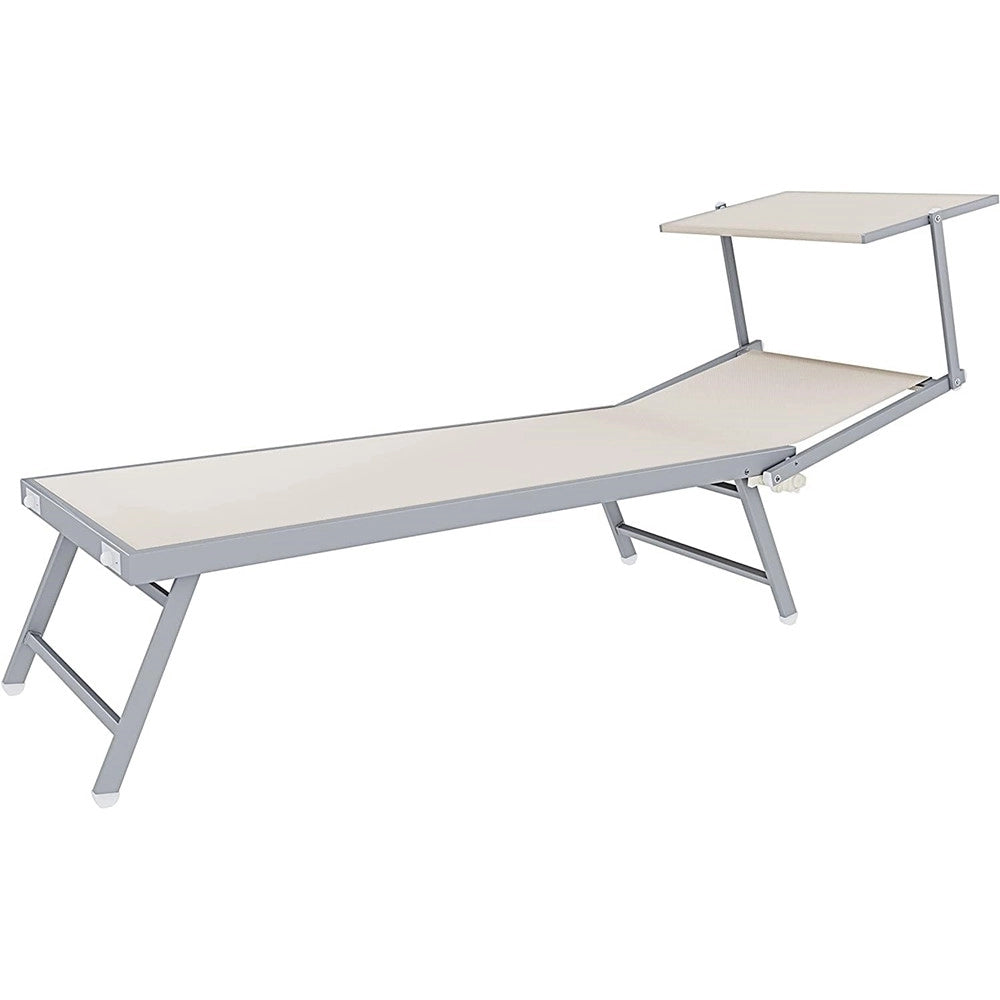 Trade Shop - Lettino Pieghevole Prendisole In Alluminio Textilene Con Parasole Orientabile 186x61x38cm - Beige