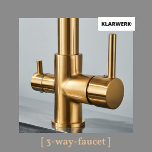 Bernd | Filtro oro opaco  3 vie gastronomia Rubinetto cucina amolla in acciaio inossidabile osmosi|Miscelatore da ristorante ruotabile 360°