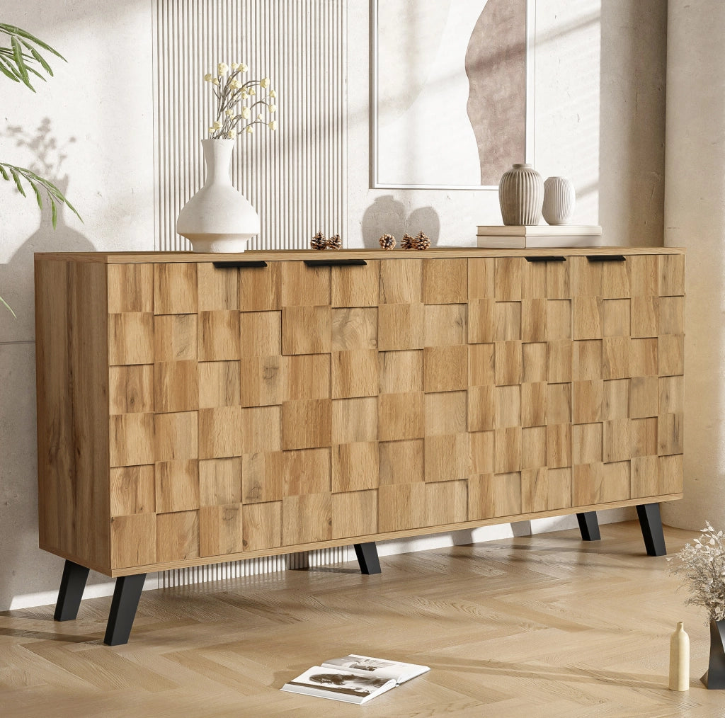 Credenza moderna 4 ante in legno con ripiani regolabili 160,5x35,5x78 cm