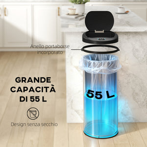 Pattumiera 32x30x72.5 cm Capacità da 55L con Sensore per Apertura Automatica e Chiusura Ammortizzata Argento