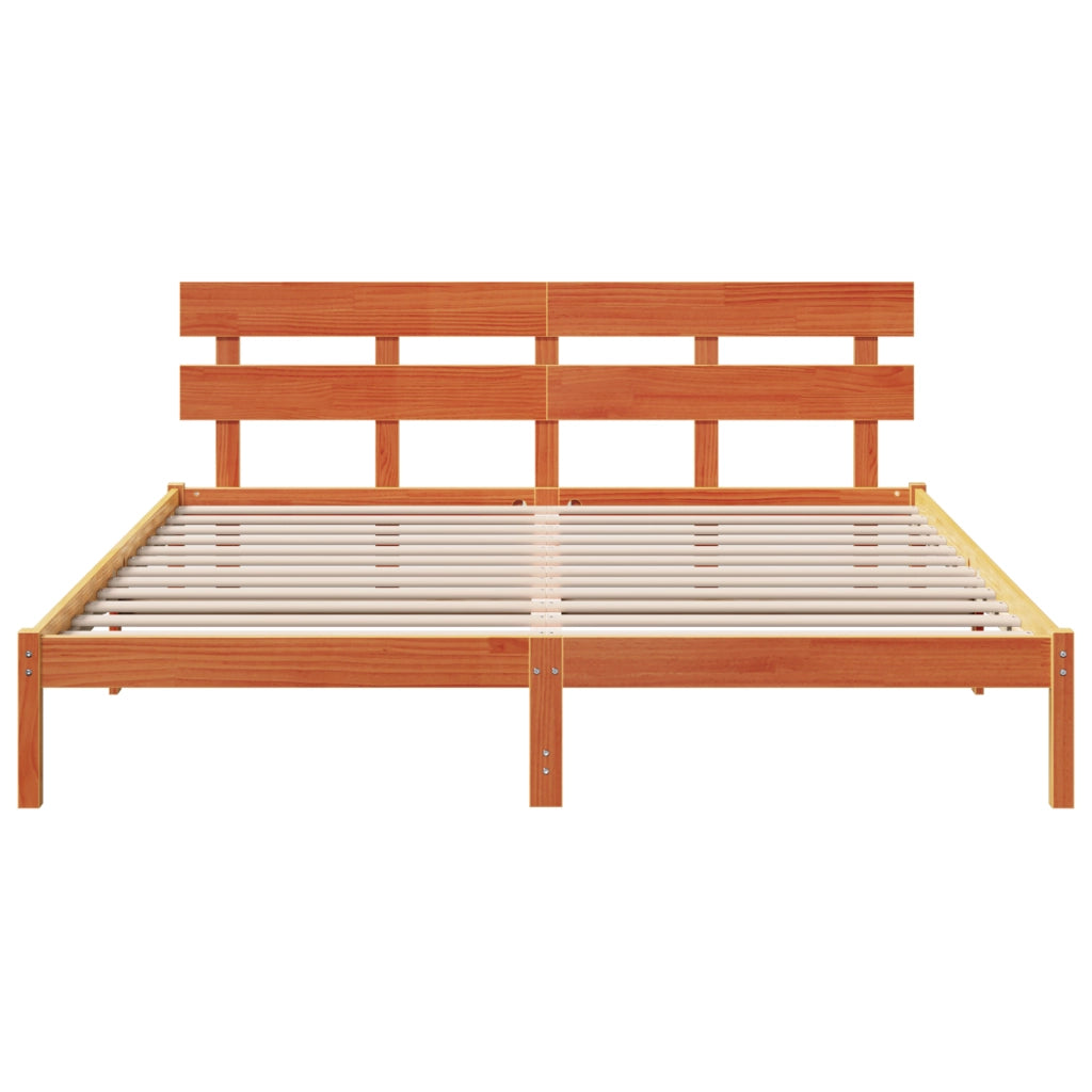 Struttura letto con testiera marrone cerato 180x200 cm in legno massello di pino