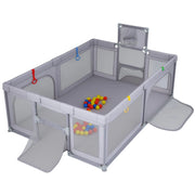 Area giochi sicura con canestro da basket e palline oceaniche-Recinto giochi grande per bambini Grigio chiaro