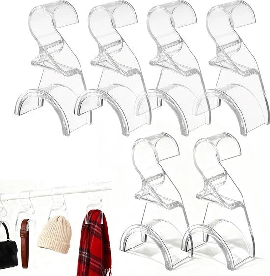 Set di 6 Tasche per armadio - Protezione appesa - Tasche per armadio - Ideali per l'archiviazione di sciarpe, cinture e borse - 9,4 × 4,6 × 15,3 cm - Acrilico trasparente