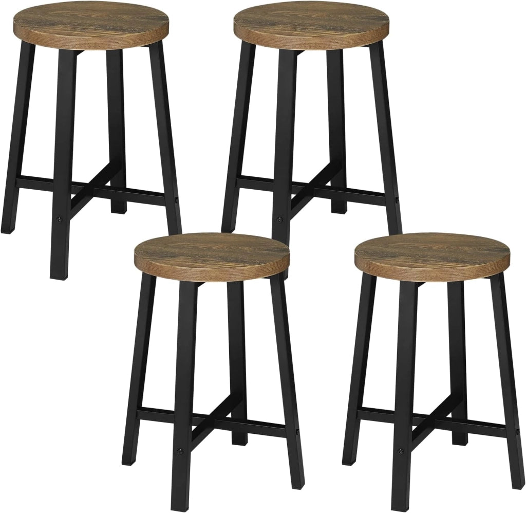 Set di 4 Sedie Sala da Pranzo, Sgabelli da Cucina, Sedile in Legno e Gambe in Metallo, Stile Industriale, Legno Vintage + Nero, BH370hov-4