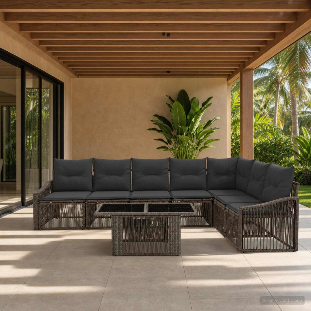 Set Divano da Giardino 8 pz Grigio e Grigio Scuro polyrattan 3437255