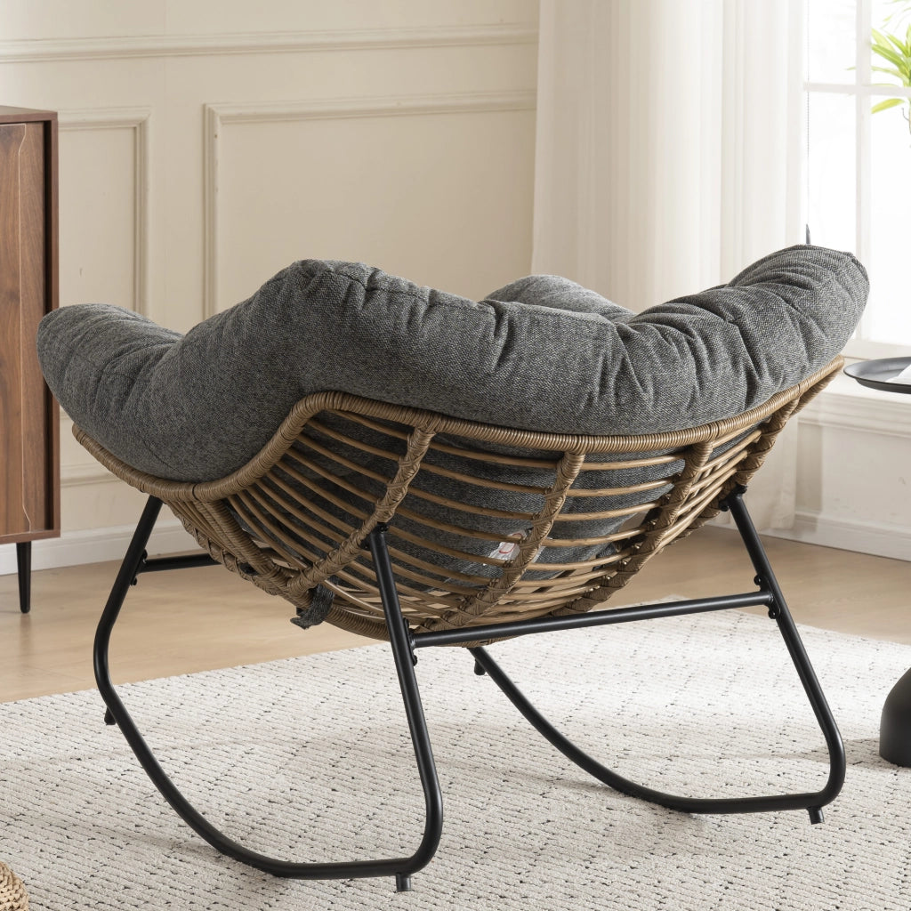 Poltrona a dondolo in chenille con struttura ergonomica e base stabile grigio