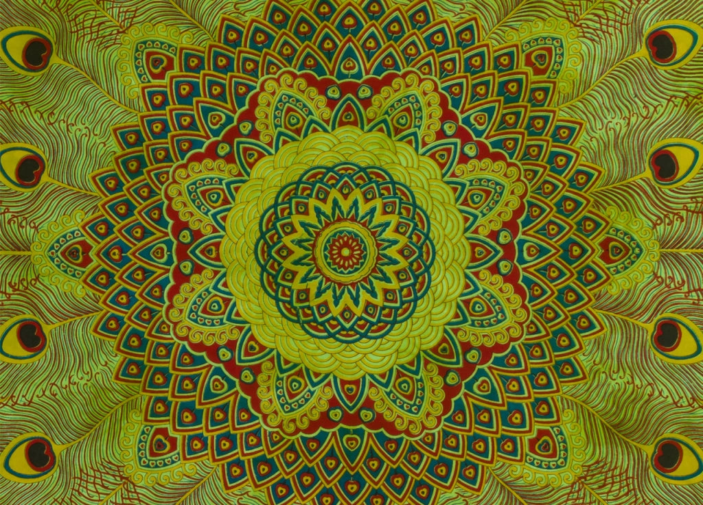 Telo Mare Spiaggia Grande Antisabbia Parasole Modello Batik Piuma - Piuma - Verde