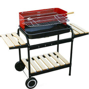 Trade Shop - Barbecue Trolley A Carbonella In Metallo E Legno Bbq Braciere Portatile Ripiani -