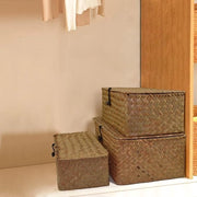 Cestino di stoccaggio in rattan - forma medio - 26 x 16 x 10 cm - con coperchio - (2-5 pezzi)