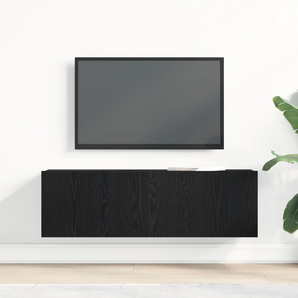 Mobile TV a muro in legno finto rovere nero 100x30x30 cm