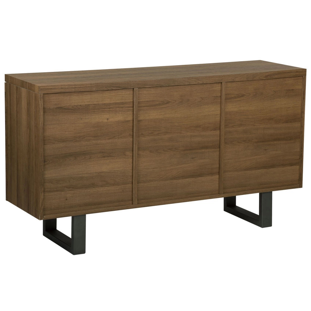 Madia credenza a 3 ante in legno scuro con base in metallo a slitta grigia in alluminio con ripiani Mobile contenitore per la casa industriale