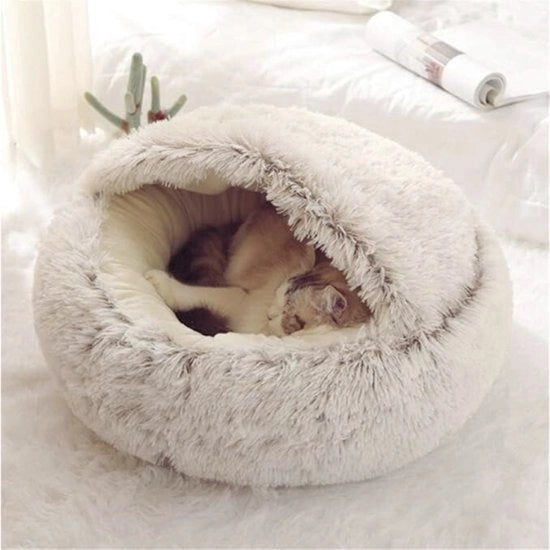 Letto per Gatti a Palla con Cappuccio - Cuscino da Giù per Gatti, Anti-Scivola e Lavabile (50 Cm, Caffè)