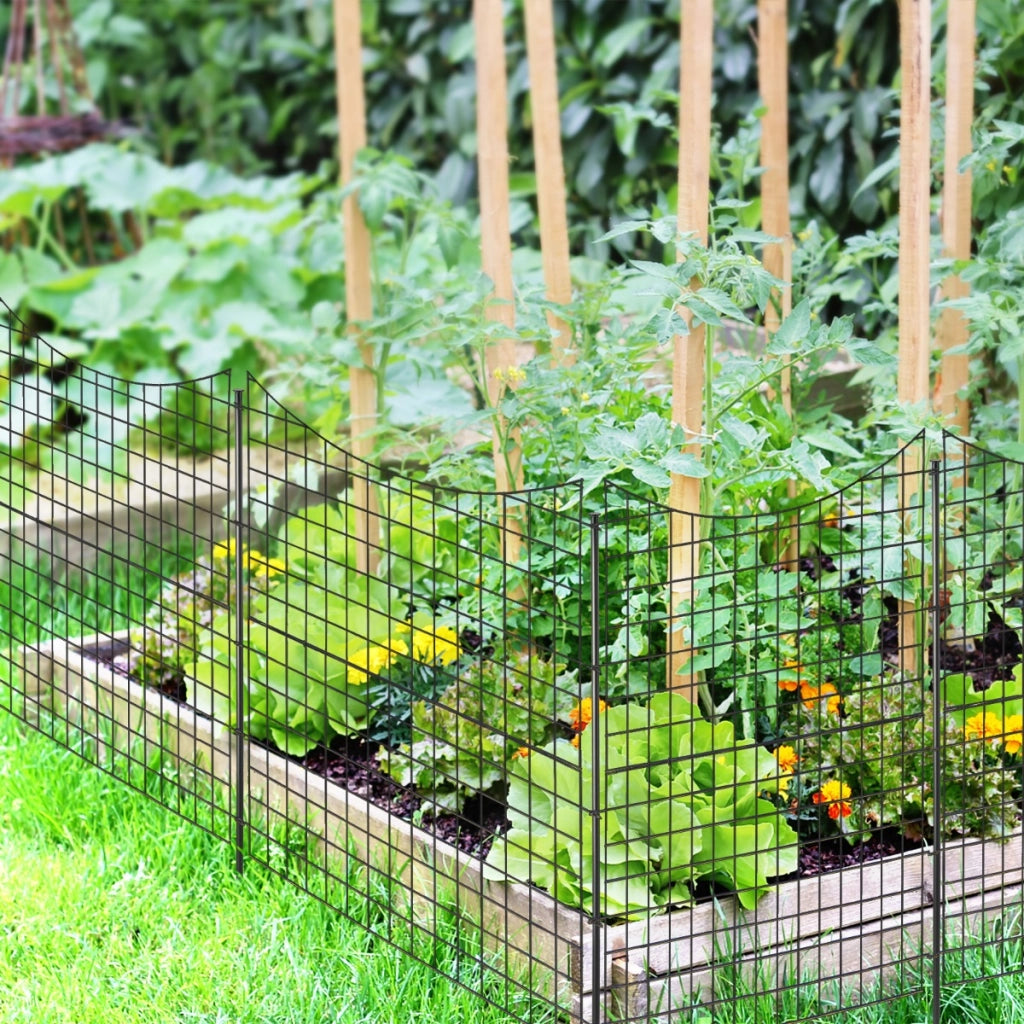 Recinzione da giardino in metallo con 5 pannelli e 5 picchetti, Recinto animali alto 98cm per cani Nero-Decorazioni da giardino