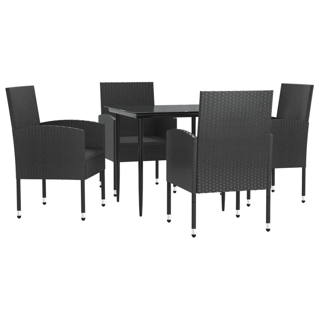 Set da Pranzo da Giardino 5 pz Nero in Polyrattan e Acciaio 3203337