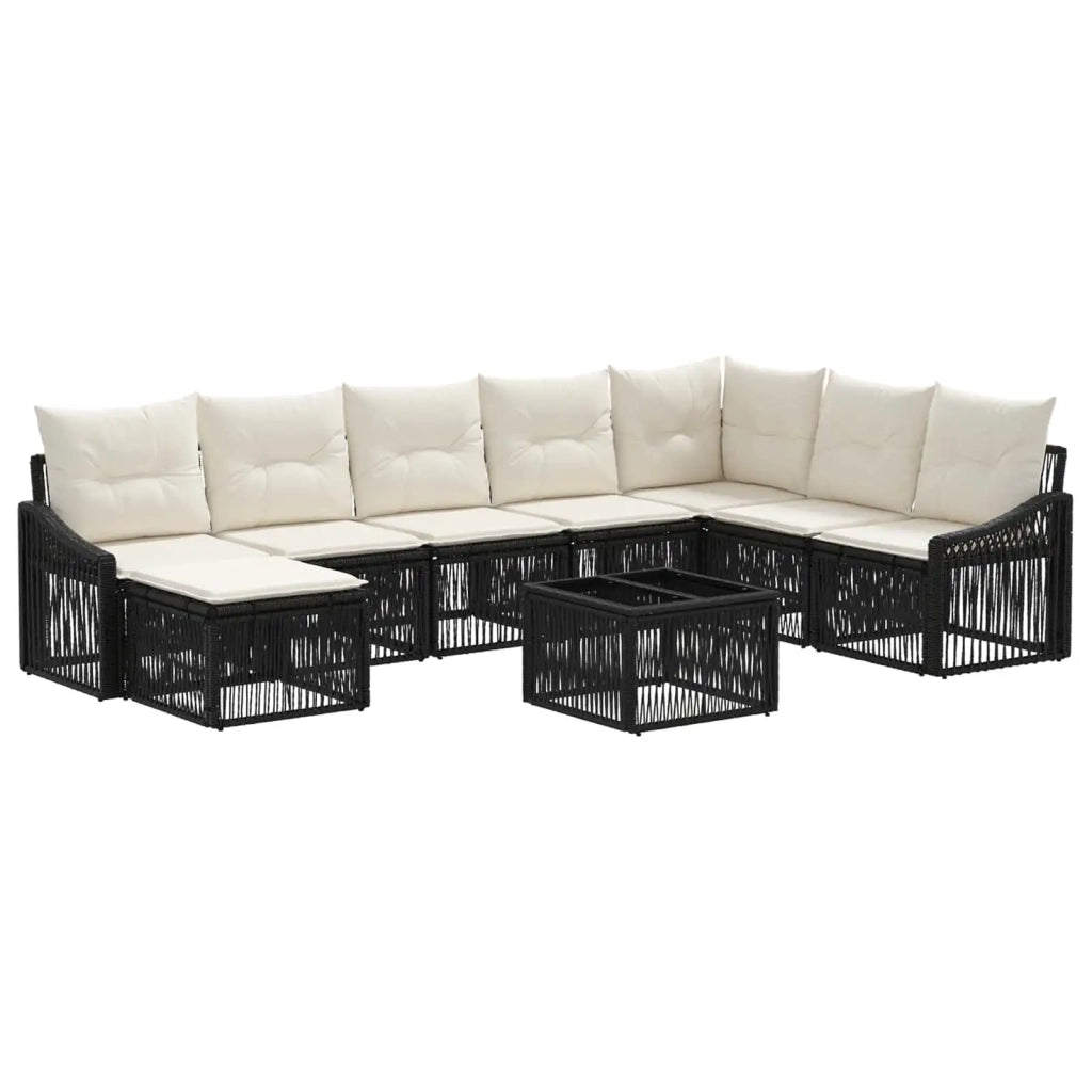 Set Divano da Giardino 9 pcs Nero polyrattan