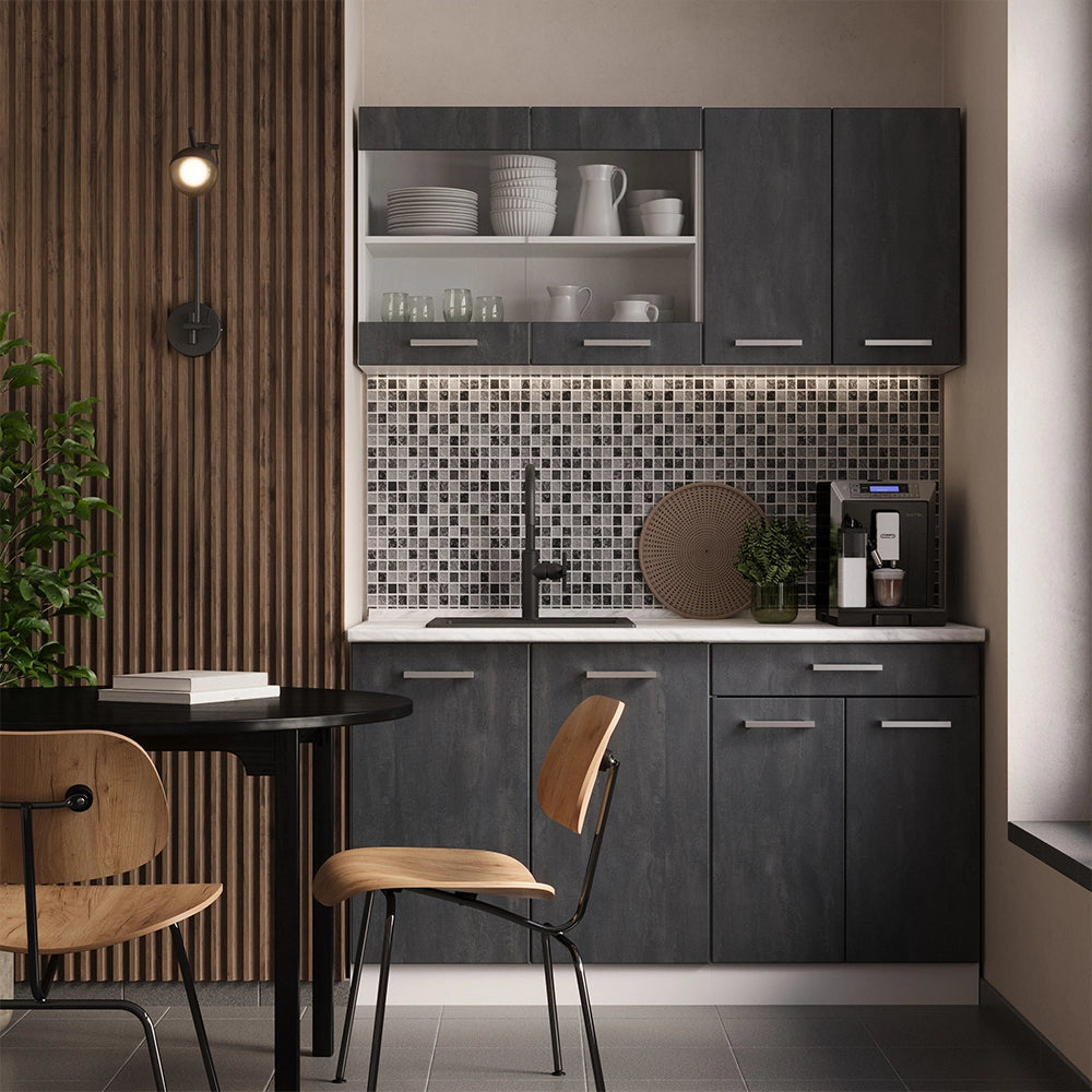 Vicco Cucina monoblocco Nero cemento/bianco 140 cm senza piano di lavoro