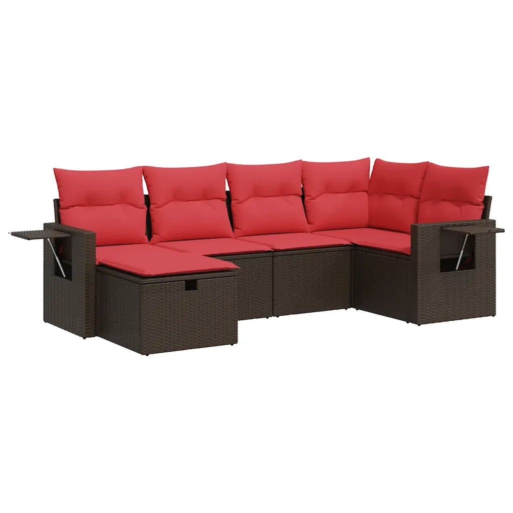 Set Divano da Giardino 6 pz con Cuscini Marrone in Polyrattan 3325490