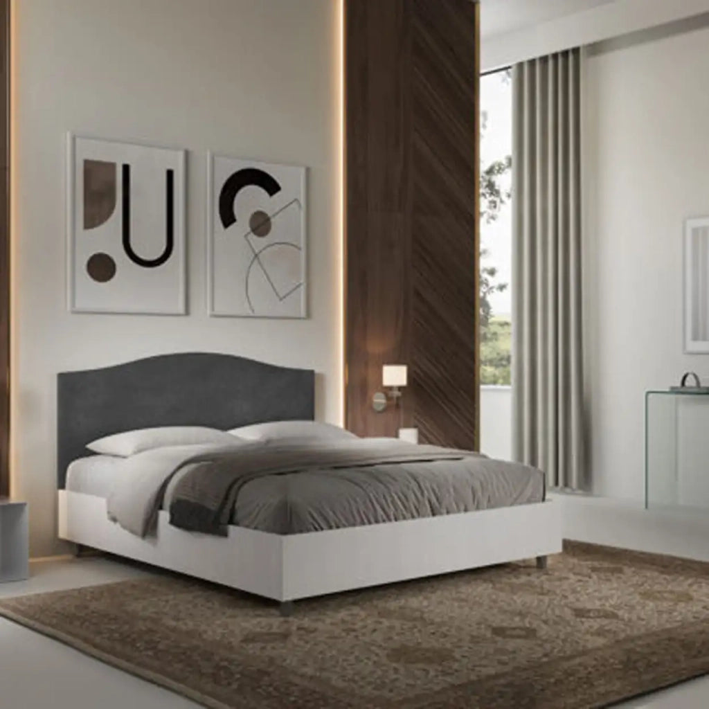 Letto matrimoniale senza rete 160x190 bianco frassino testata microfibra grigio Grace