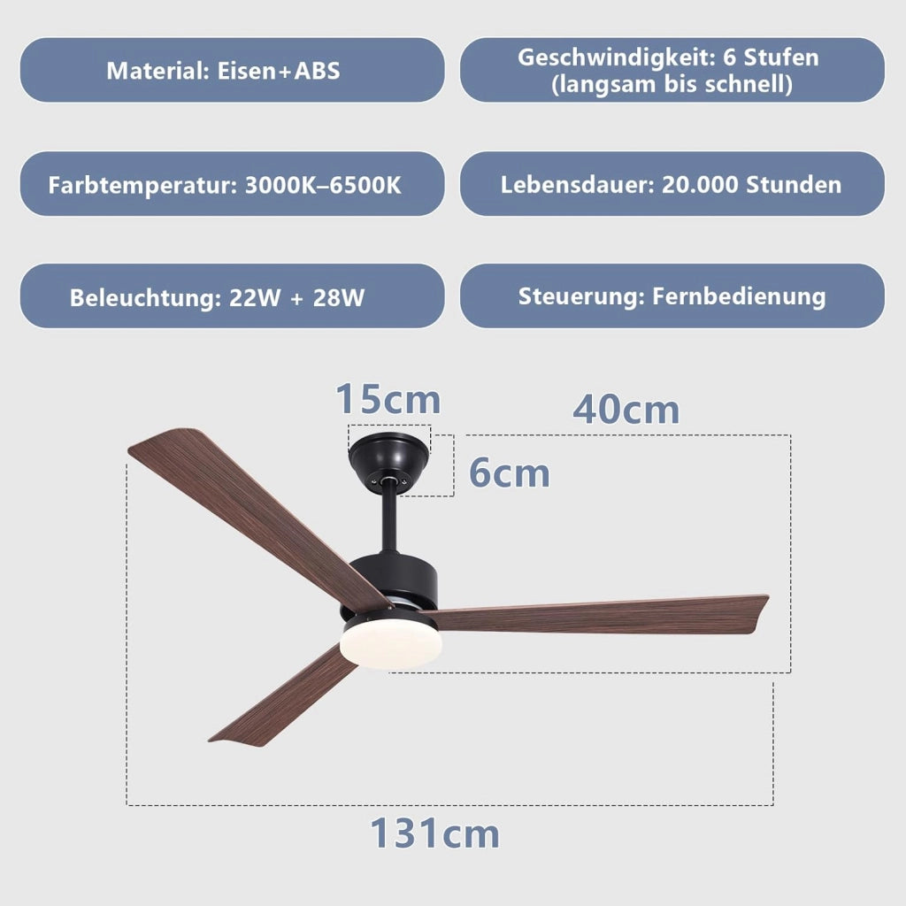 ZMH Ventilatore da soffitto silenzioso a 3 pale con luce regolabile e telecomando per sala da pranzo e camera da letto
