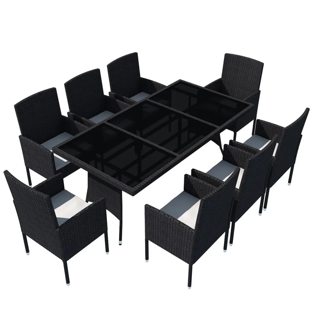 Set da Pranzo da Giardino 9 pz con Cuscini in Polyrattan Nero