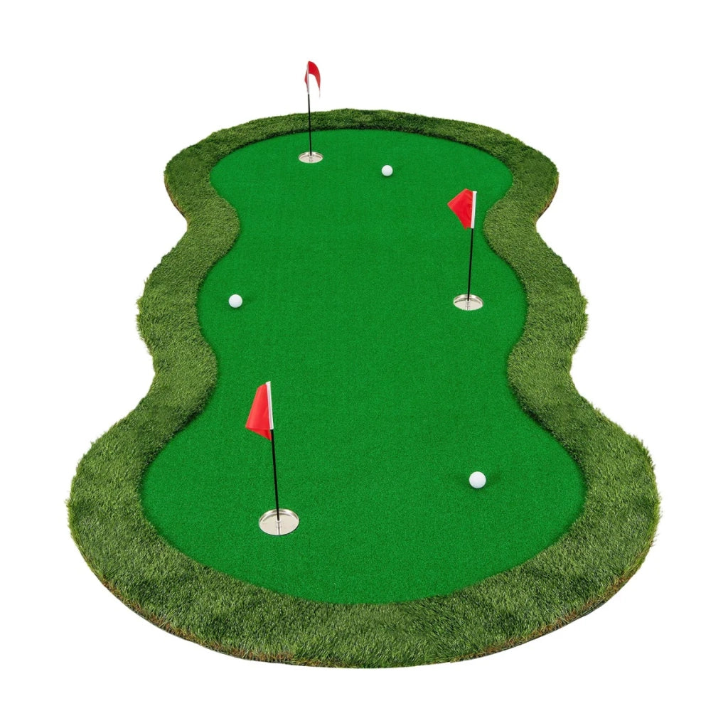 Tappetino da golf putting green 300 x 150 cm per allenamento indoor/outdoor con 3 buche moderne in PP PE EVA verde 20_0014255