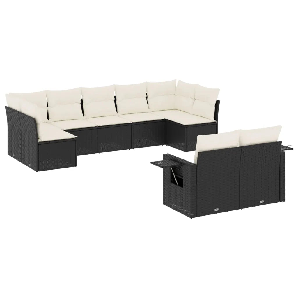Set Divani da Giardino 9 pz con Cuscini Nero in Polyrattan