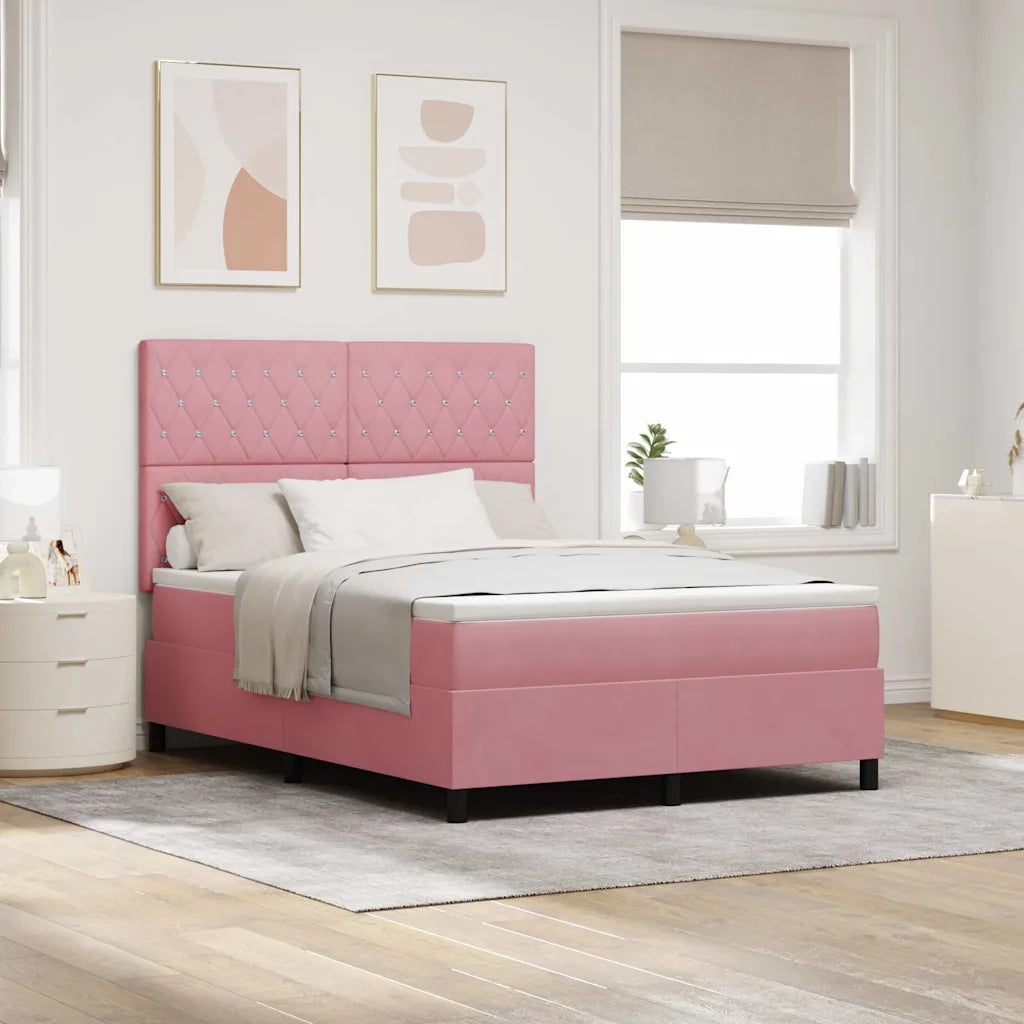 Letto a Sorgente LED con materasso Rosa 140 x 200 cm Velluto 3343255