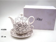 Tisaniera con Piattino in Porcellana Grigio Scatolato Idea Regalo 15 cm
