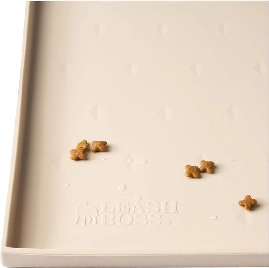 Mat di Piscina Piccola - Mat di cibo e acqua per gatti e cani con grande labbro, antiscivolo e impermeabile, mat di silicone per cibo, acqua o fonte (46 x 28 cm, beige)