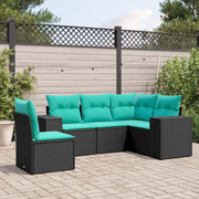 Set Divani da Giardino 5 pz con Cuscini Nero in Polyrattan 3222566