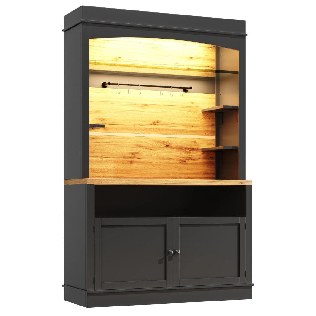 Mobile cucina alto 107x43x184 cm con LED, ripiani aperti e anta nera