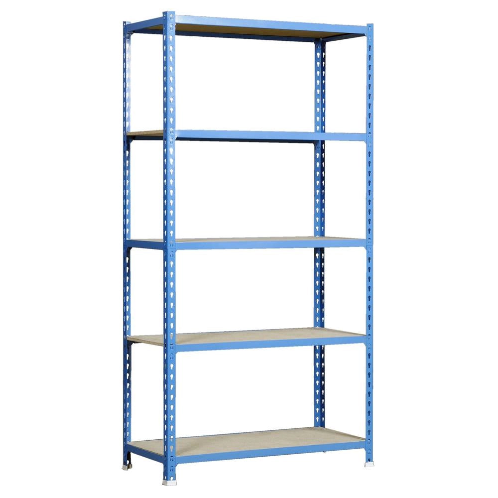 Scaffale in metallo Simon Rack senza viti colore blu/legno 5 ripiani 1800x900x400 mm Made in Spain