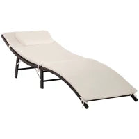 Sdraio Lettino da Giardino Ergonomica con Cuscino Rimovibile Pieghevole Rattan 196x61x53cm Bianco