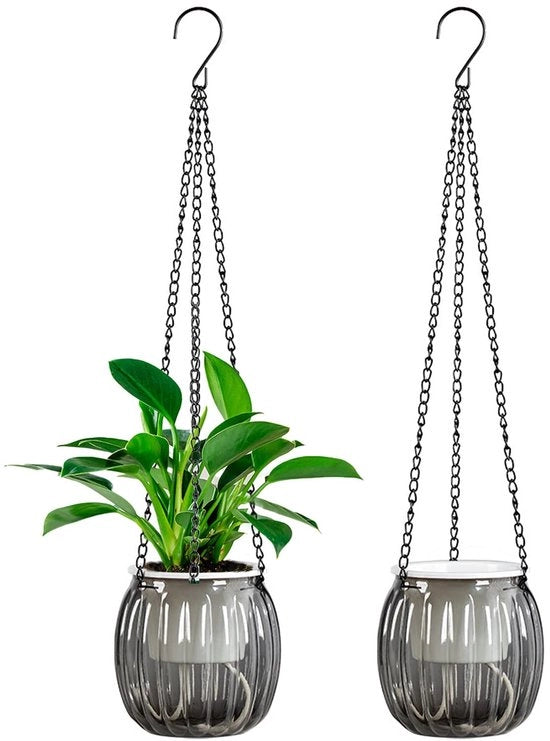 Pannelli per piante appese, vasi da giardino con catena, vasi per piante da appendere, vasi per piante da esterno, vasi da appendere per interni (set da 2 trasparente grigio 9,5 cm)