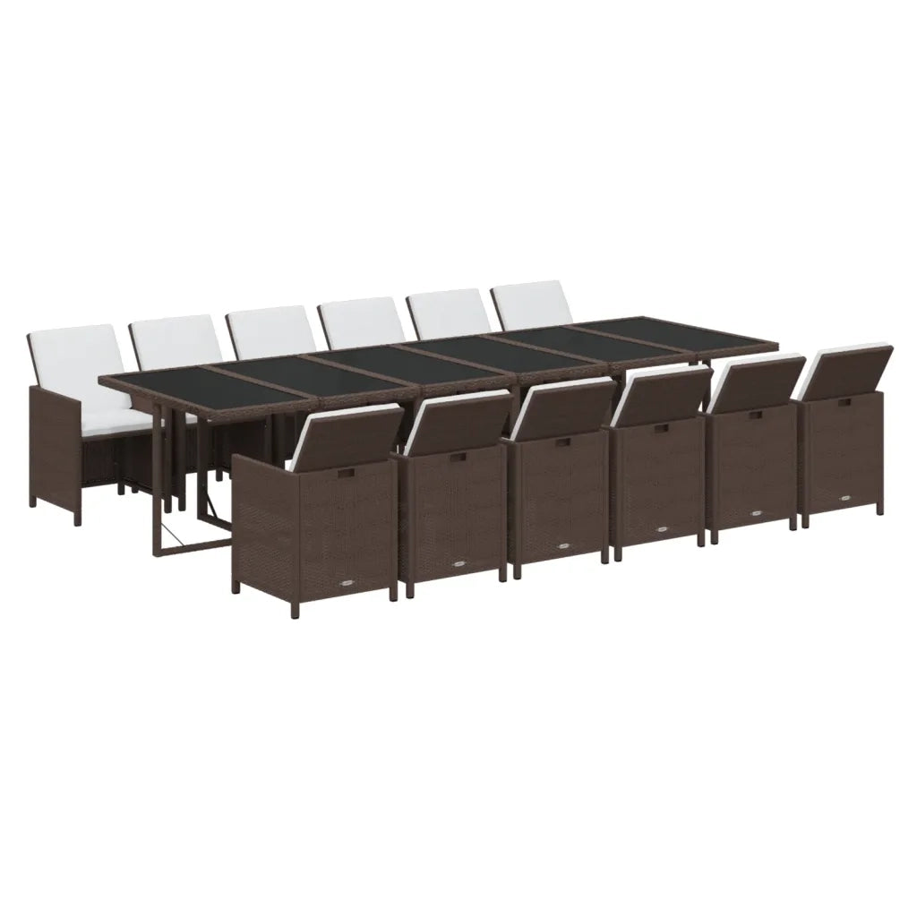 Set da Pranzo per Giardino 13 pz con Cuscini Polyrattan Marrone cod mxl 38873