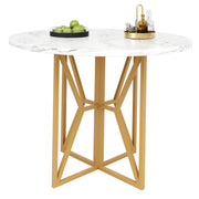 Tavolo da Pranzo Rotondo per 4 Persone con Piedini Regolabili; Piano in MDF Effetto Marmo; Metallo Oro 80 x 80 x 76 cm