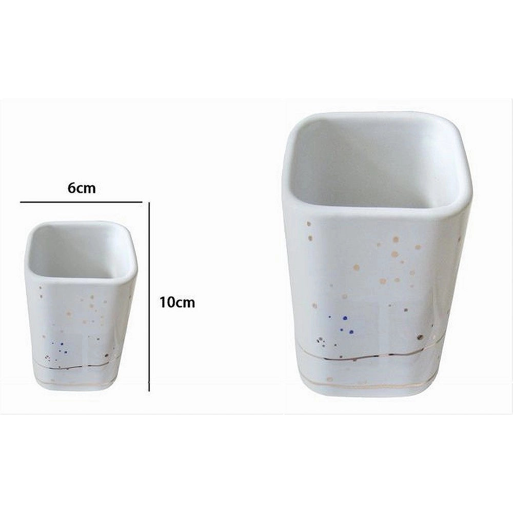 Trade Shop - Bicchiere Porta Spazzolini Accessori Bianco Macchiato Moderno Arredo Bagno 59883 -