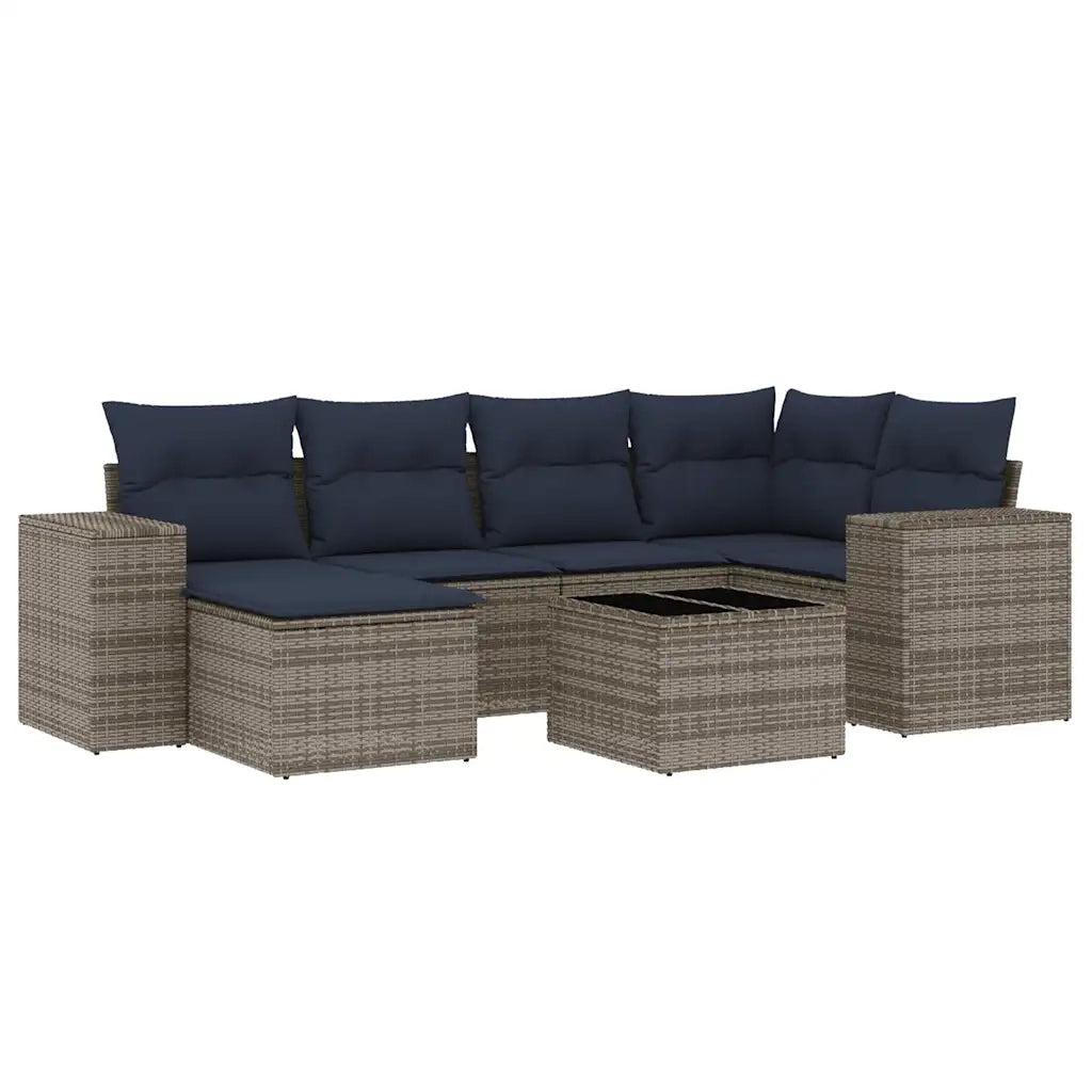 Set Divani da Giardino 7 pz con Cuscini Grigio in Polyrattan 3222870