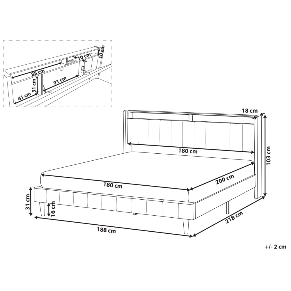 Letto matrimoniale LED Beige Tessuto EU Super King Size 180 x 200 cm Testiera imbottita con porta USB Desing moderno