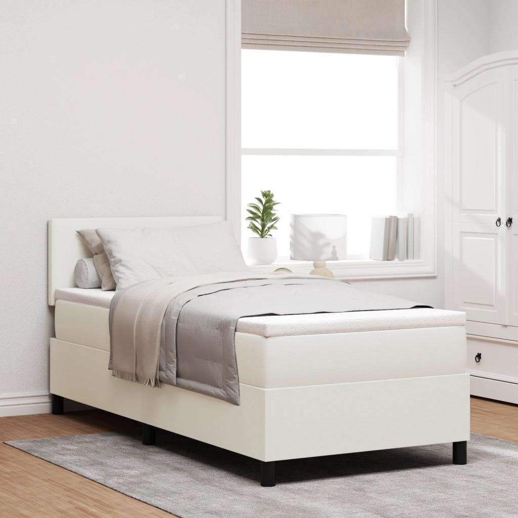 Letto Box Spring con Materasso Crema 100x200 cm Tessuto Corduroy